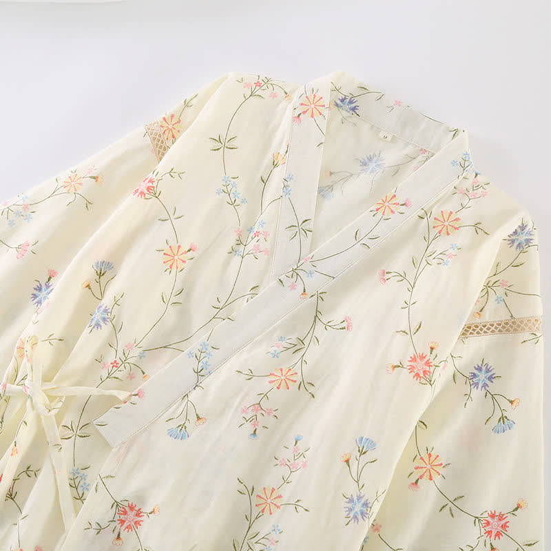 Kimono en gaze de coton fleuri