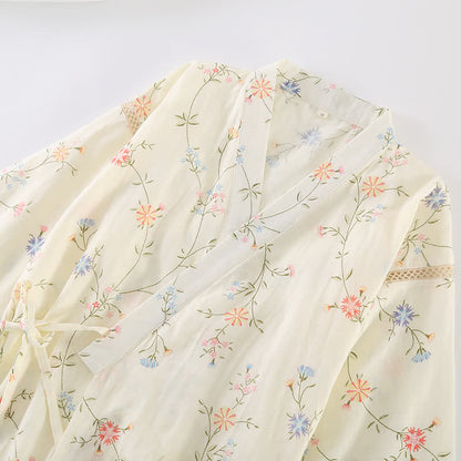 Kimono en gaze de coton fleuri