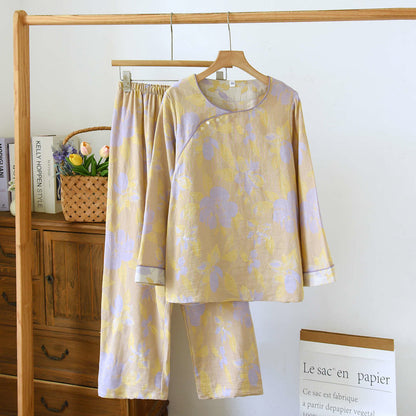 Ensemble de nuit oriental en coton jacquard à imprimé hostas