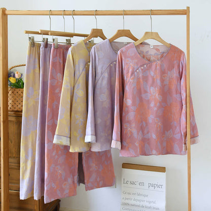 Ensemble de nuit oriental en coton jacquard à imprimé hostas