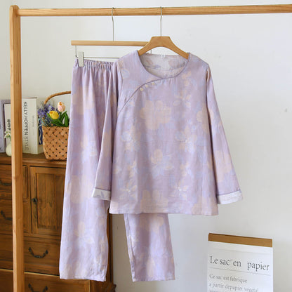 Ensemble de nuit oriental en coton jacquard à imprimé hostas