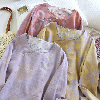 Ensemble de nuit oriental en coton jacquard à imprimé hostas
