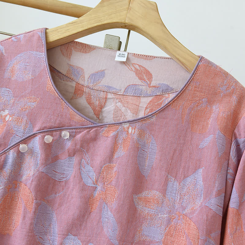 Ensemble de nuit oriental en coton jacquard à imprimé hostas