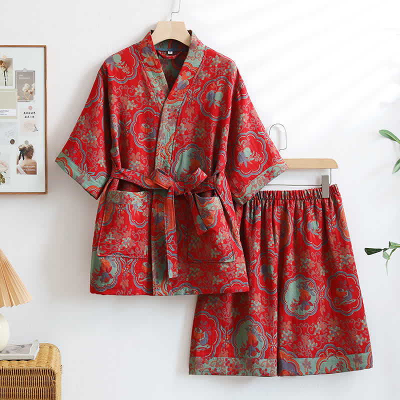 Vêtements de détente unisexes en coton à motif floral oriental