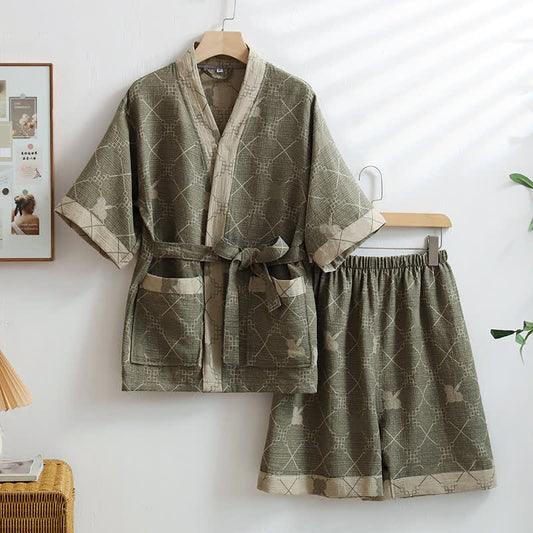 Vêtements de détente unisexes en coton à motif quadrillé vert