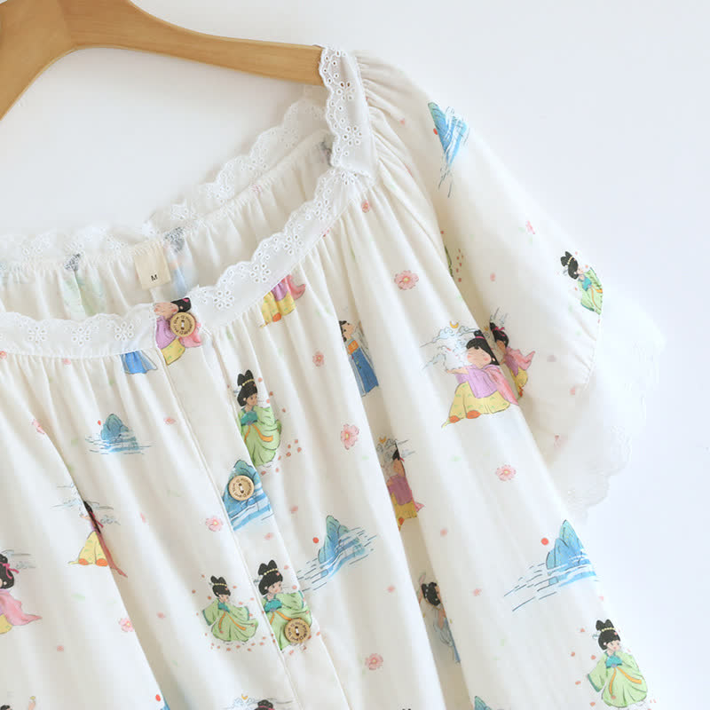 Chemise de nuit orientale avec princesse de dessin animé en coton et dentelle
