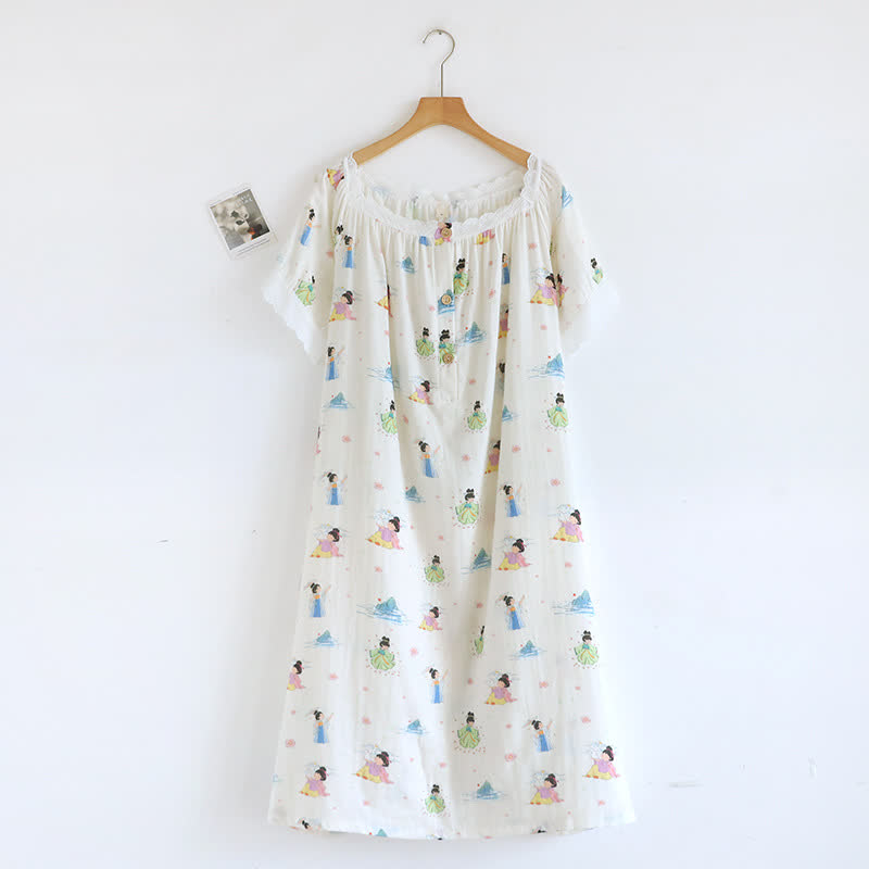 Chemise de nuit orientale avec princesse de dessin animé en coton et dentelle