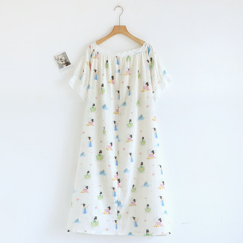 Chemise de nuit orientale avec princesse de dessin animé en coton et dentelle