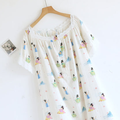 Chemise de nuit orientale avec princesse de dessin animé en coton et dentelle