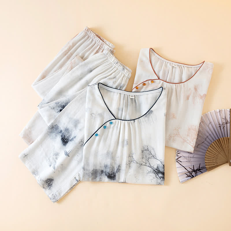 Ensemble de vêtements de détente à l'encre orientale et au paysage
