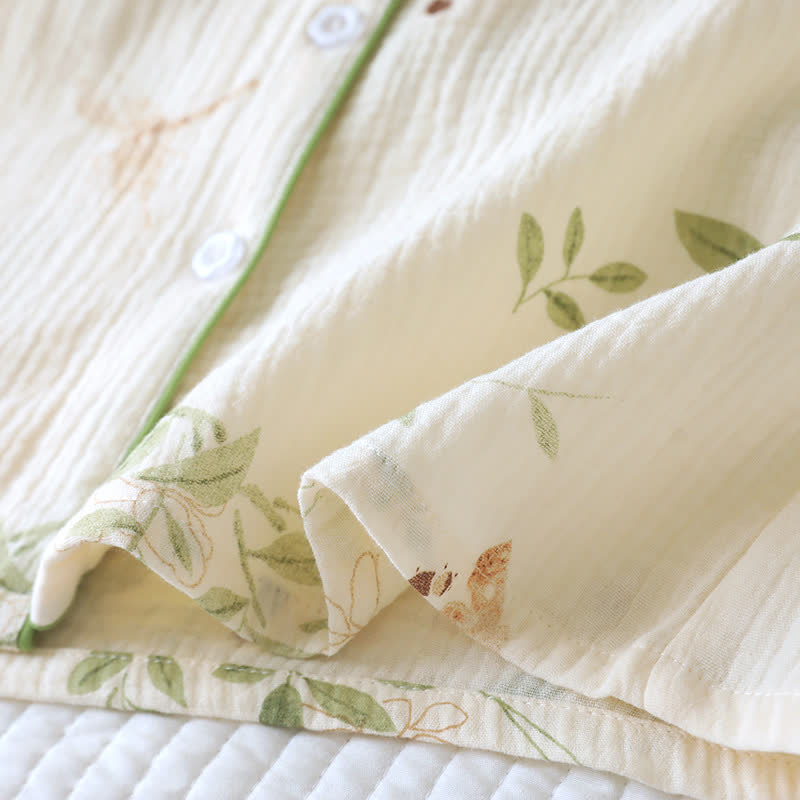 Ensemble pyjama en coton à motif papillon et feuille