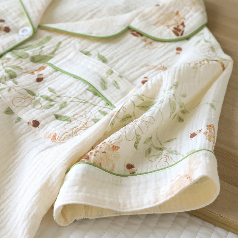 Ensemble pyjama en coton à motif papillon et feuille