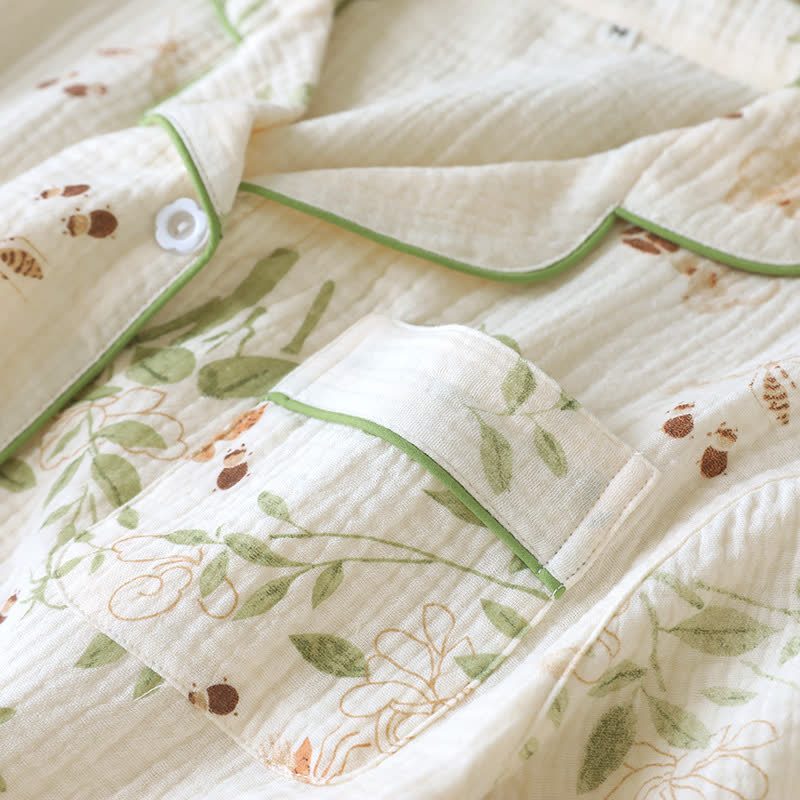 Ensemble pyjama en coton à motif papillon et feuille
