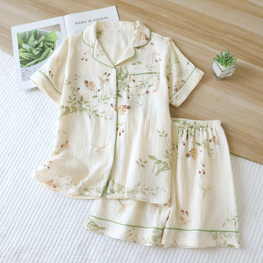 Ensemble pyjama en coton à motif papillon et feuille