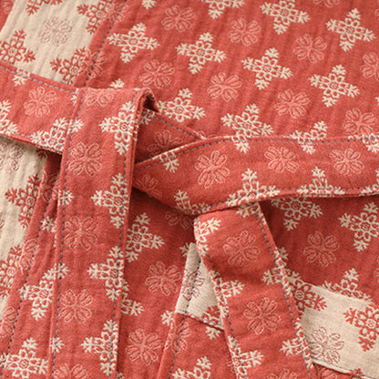 Kimono en coton géométrique rouge unisexe
