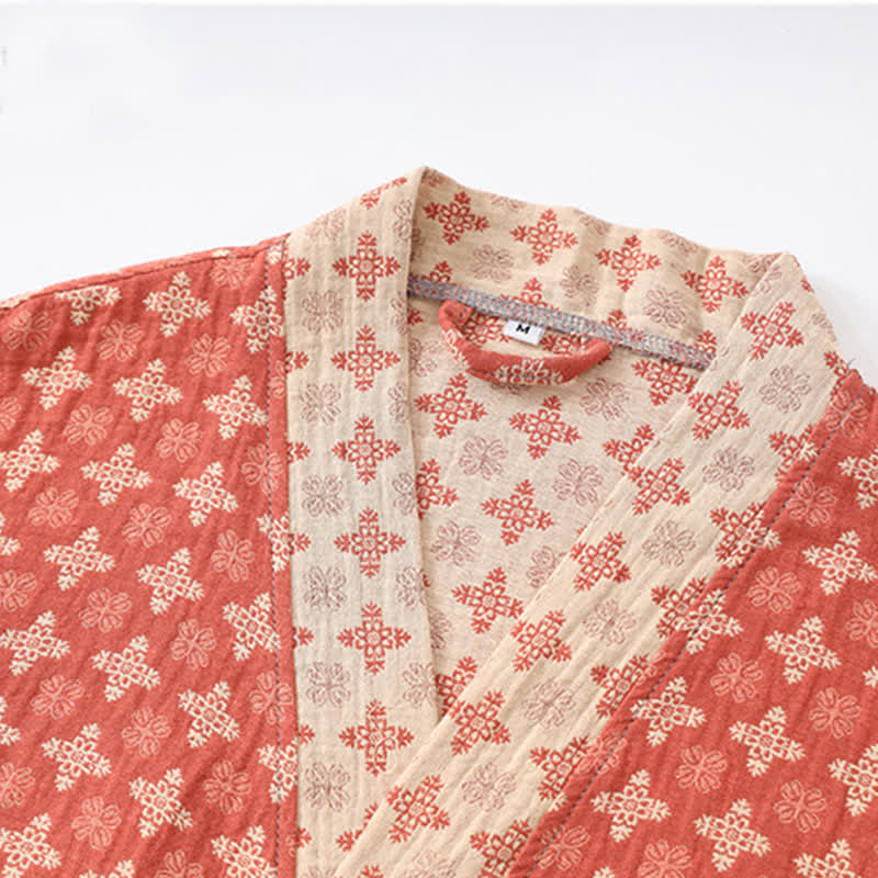 Kimono en coton géométrique rouge unisexe