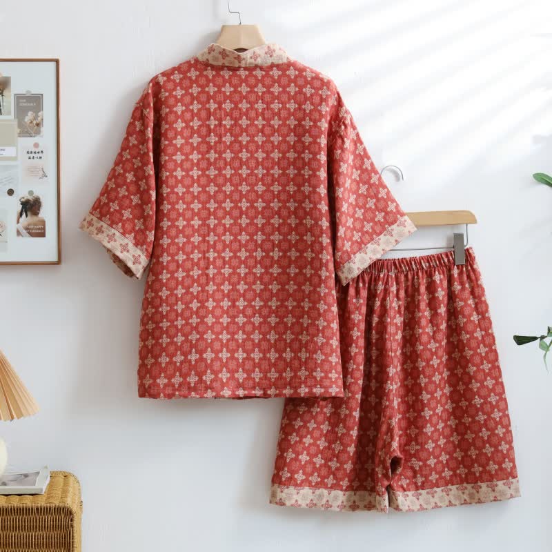 Kimono en coton géométrique rouge unisexe