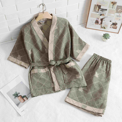 Vêtements de détente unisexes en coton à motif quadrillé vert