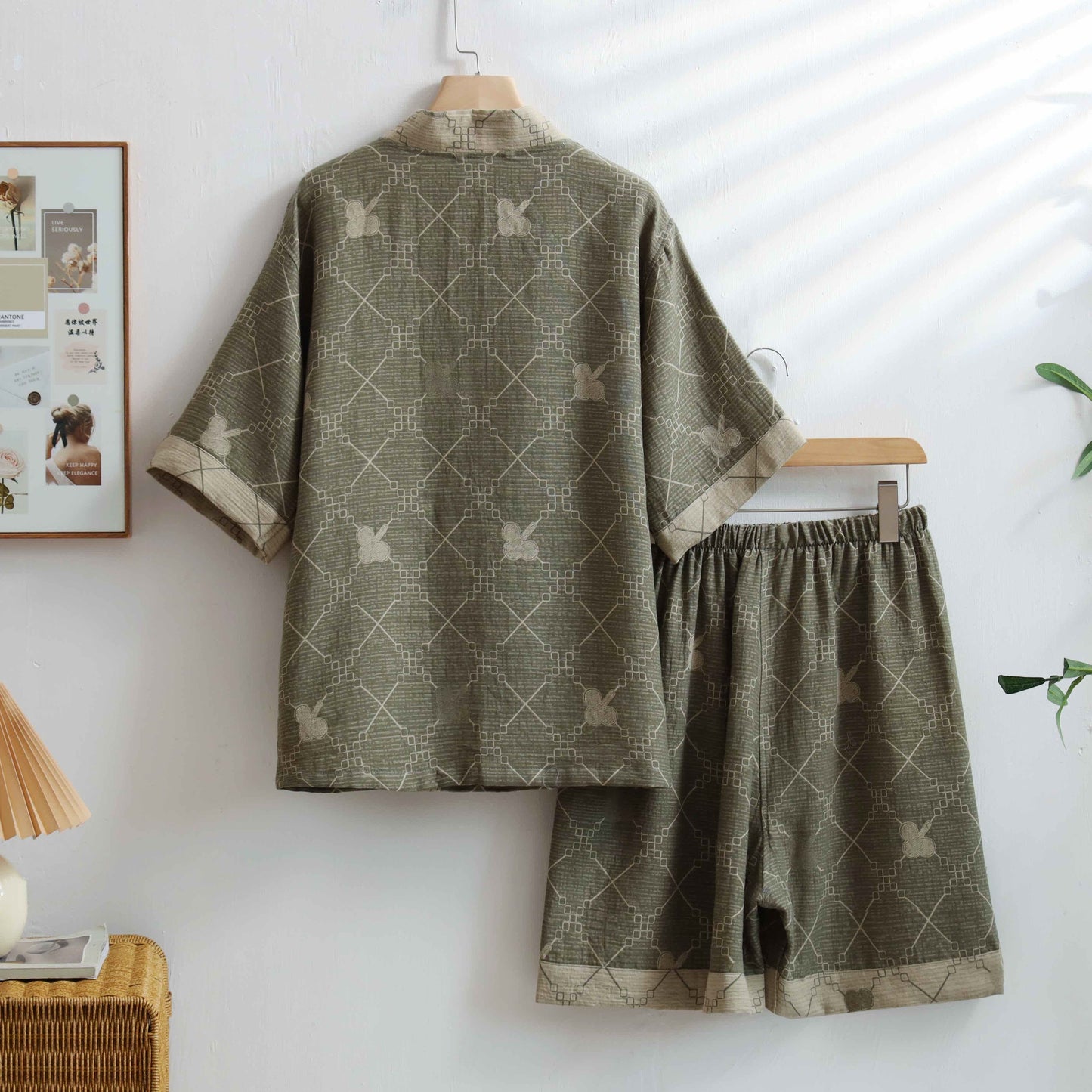 Vêtements de détente unisexes en coton à motif quadrillé vert