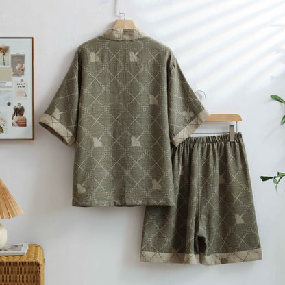 Vêtements de détente unisexes en coton à motif quadrillé vert