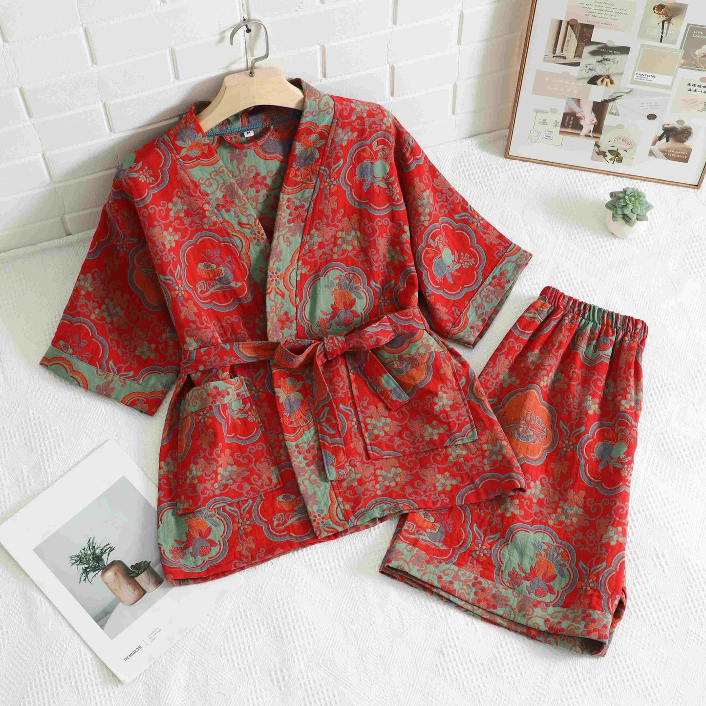 Vêtements de détente unisexes en coton à motif floral oriental
