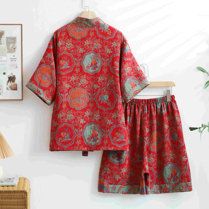 Vêtements de détente unisexes en coton à motif floral oriental