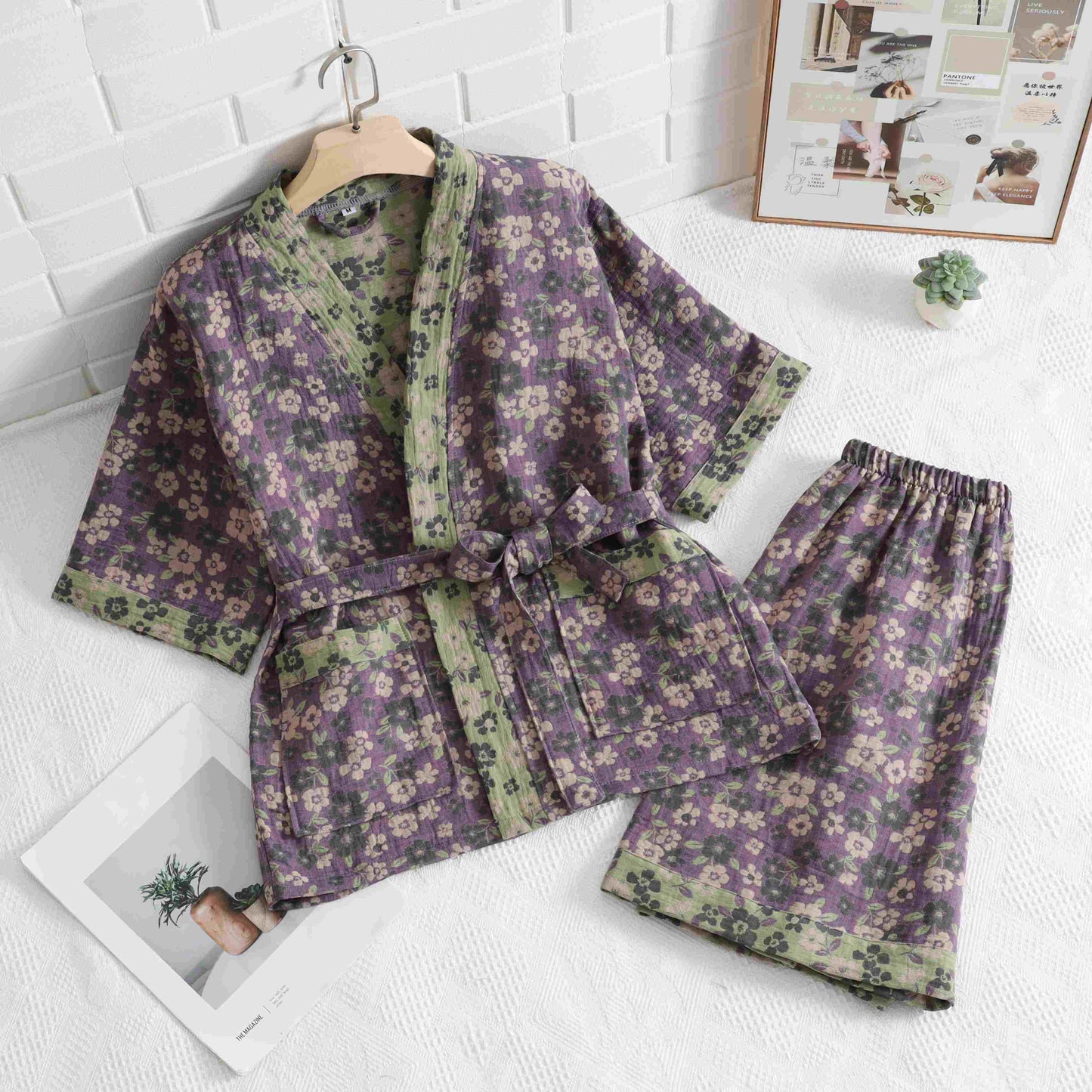 Kimono unisexe en coton avec motif de fleurs de cerisier