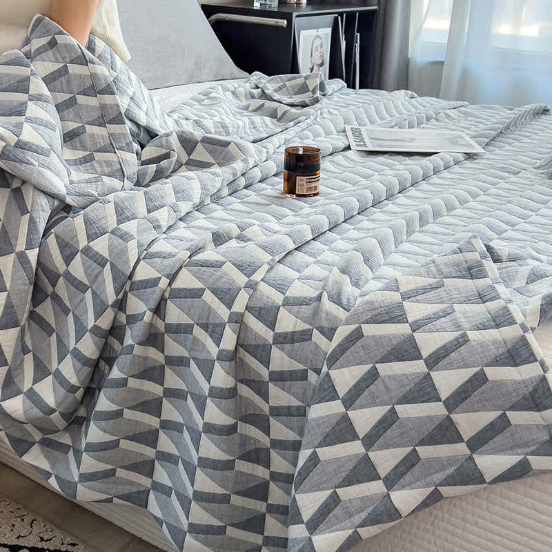 Couette en mousseline de coton à motif géométrique triangulaire