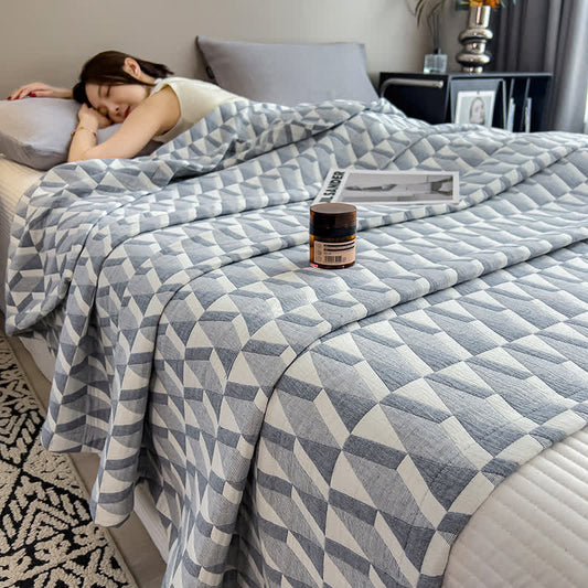 Couette en mousseline de coton à motif géométrique triangulaire