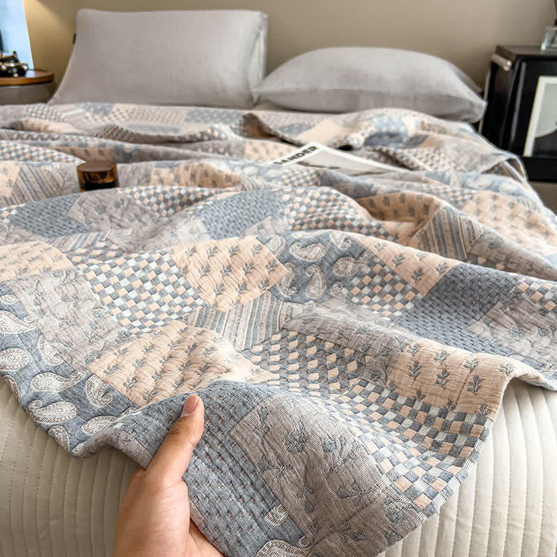 Couette patchwork en mousseline de coton à motif cachemire géométrique