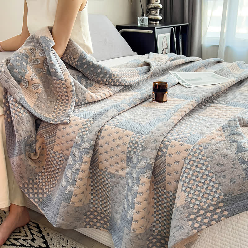 Couette patchwork en mousseline de coton à motif cachemire géométrique