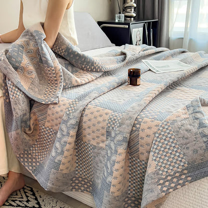 Couette patchwork en mousseline de coton à motif cachemire géométrique