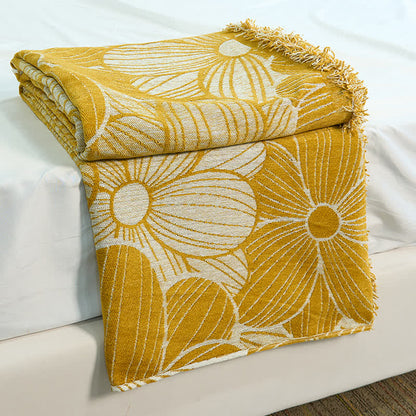 Couverture en chenille jacquard Daisy avec pompons