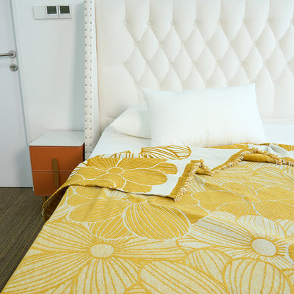 Couverture en chenille jacquard Daisy avec pompons