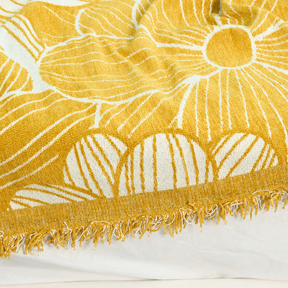 Couverture en chenille jacquard Daisy avec pompons