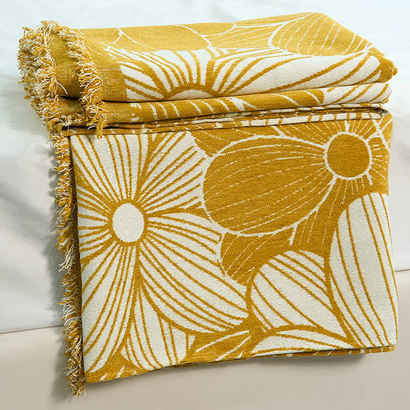 Couverture en chenille jacquard Daisy avec pompons