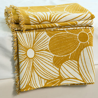Couverture en chenille jacquard Daisy avec pompons