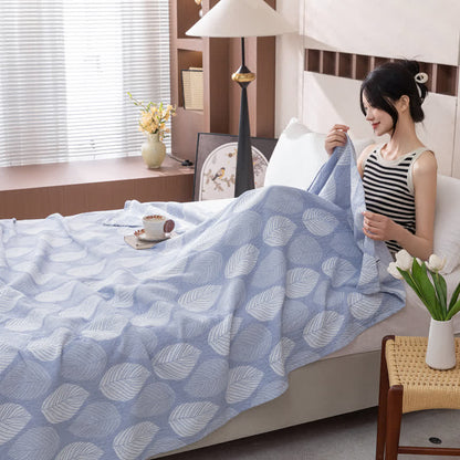 Couette jacquard en gaze de coton à motif de feuilles