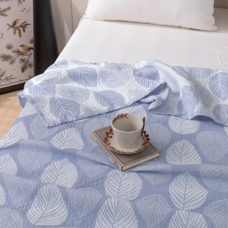 Couette jacquard en gaze de coton à motif de feuilles