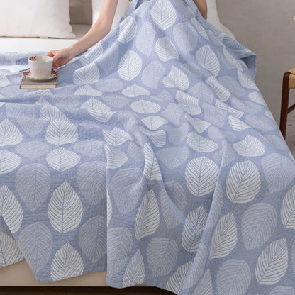 Couette jacquard en gaze de coton à motif de feuilles