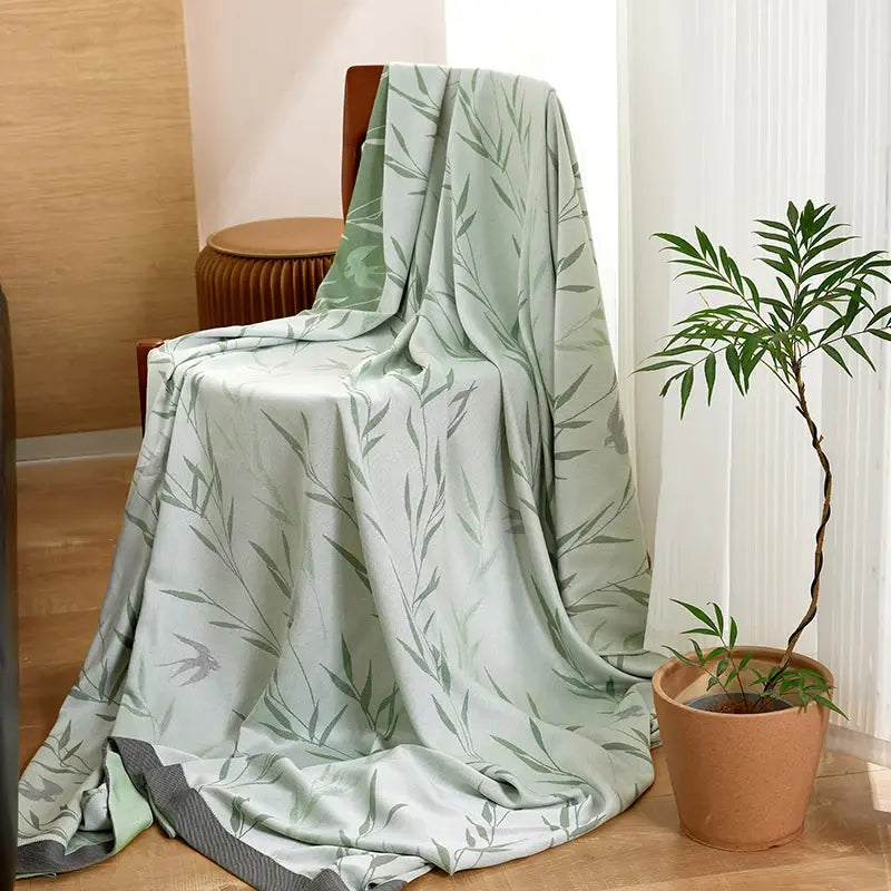 Couvre-lit rafraîchissant avec imprimé bambou vert