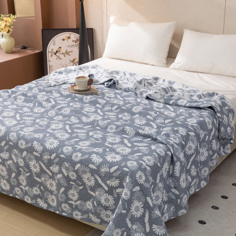 Couette en gaze de coton à motif marguerites bleues