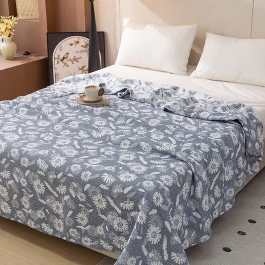 Couette en gaze de coton à motif marguerites bleues