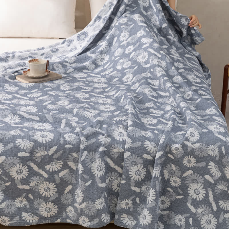 Couette en gaze de coton à motif marguerites bleues