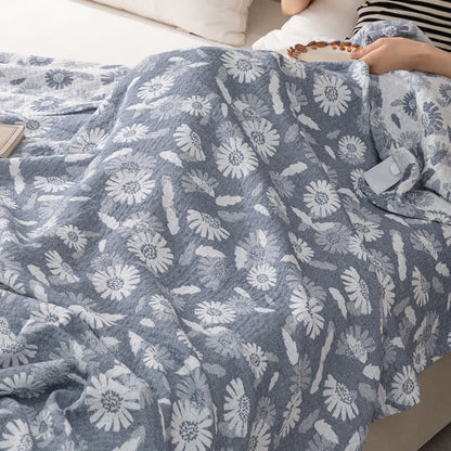 Couette en gaze de coton à motif marguerites bleues
