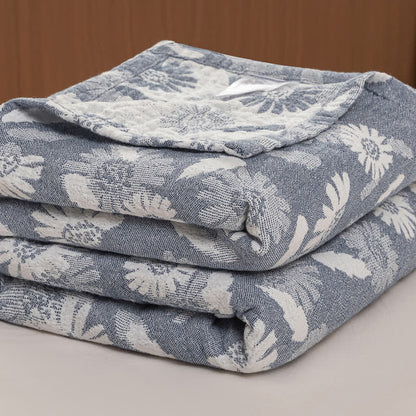 Couette en gaze de coton à motif marguerites bleues