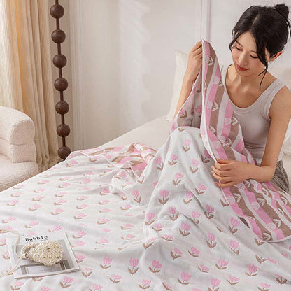 Couette réversible en gaze de coton « Tulipe »