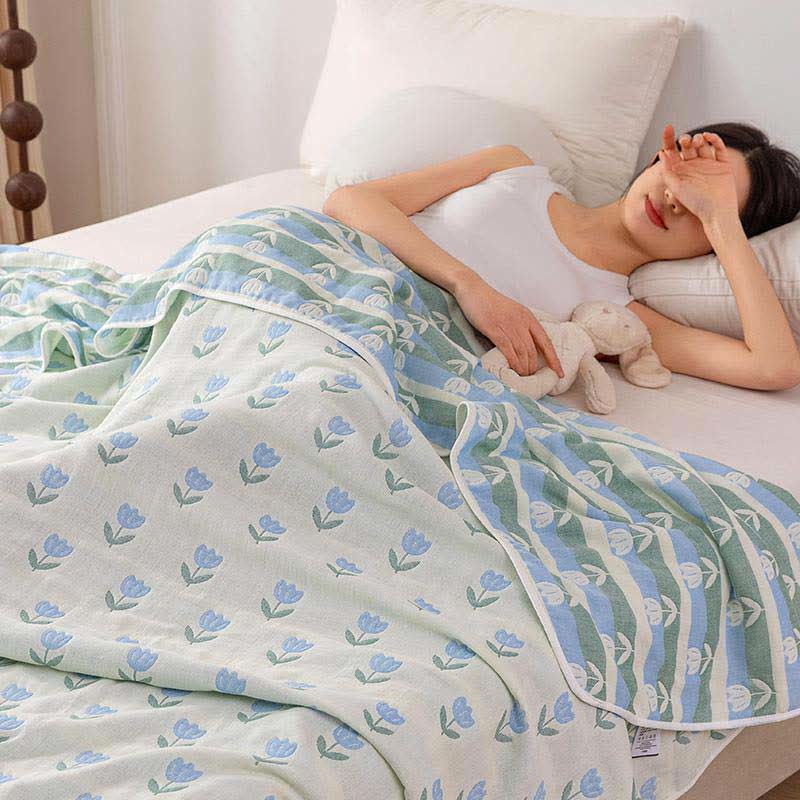 Couette réversible en gaze de coton « Tulipe »