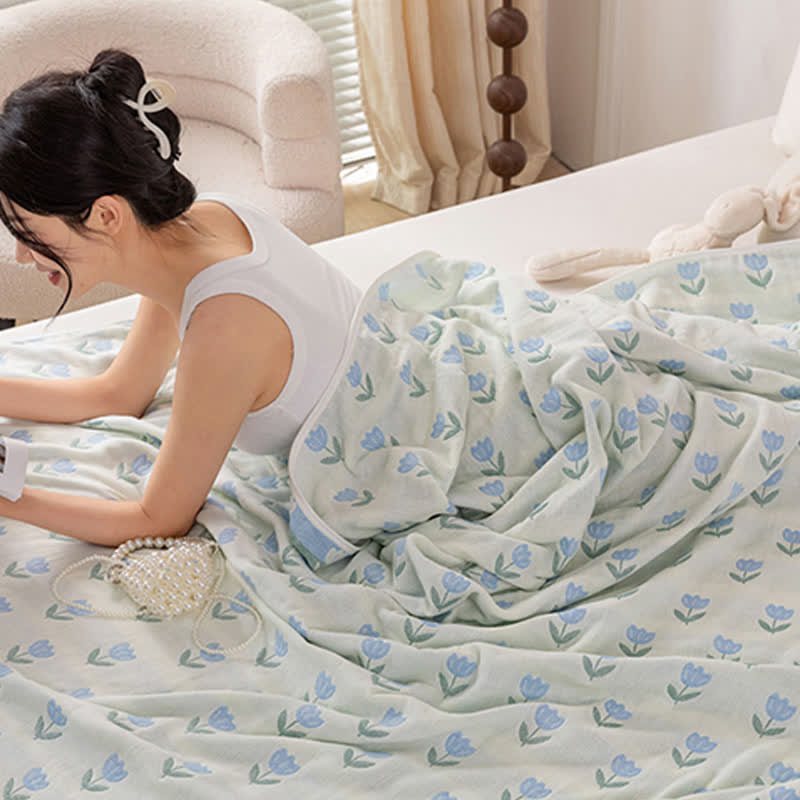 Couette réversible en gaze de coton « Tulipe »