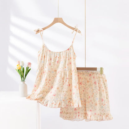 Ensemble pyjama en coton fleuri avec short caraco
